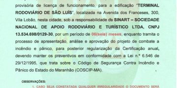Corpo de Bombeiros renova licença de funcionamento do Terminal Rodoviário de São Luís