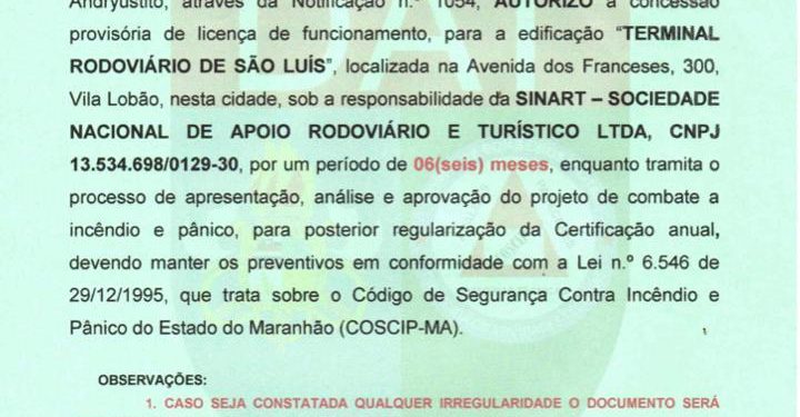 Corpo de Bombeiros renova licença de funcionamento do Terminal Rodoviário de São Luís