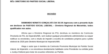 Justiça manda PSL fornecer chave de acesso ao Candex para registro de candidaturas em Imperatriz