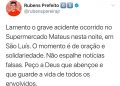 Rubens Jr. lamenta tragédia no supermercado Mateus