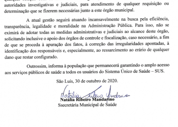 Natalia Mandarino emite nota esclarecendo mais uma Operação da PF na sede da SEMUS