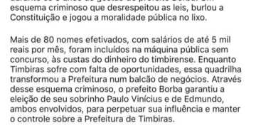 ESCÂNDALO: Fraude dos efetivados da gestão de 8 anos do prefeito Borba na prefeitura de Timbiras.