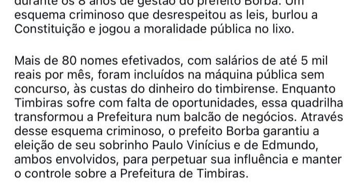 ESCÂNDALO: Fraude dos efetivados da gestão de 8 anos do prefeito Borba na prefeitura de Timbiras.